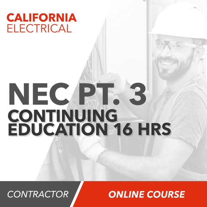 Upstryve's California Electrical Continuing Education 2017 NEC Part 3 (16 Hours) product image provided by UpStryve Book Store. Upstryve provides access to online contractor course content, exam prep, books, and practice test questions to students and professionals preparing for their state contracting exams.