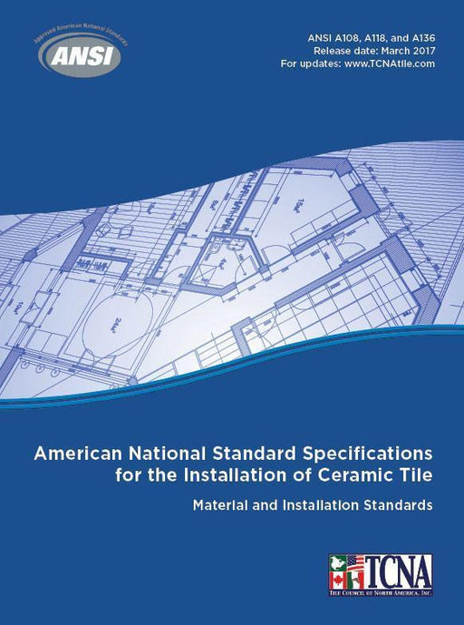 Upstryve's ANSI A108-A118-A136.1 TILE INDUSTRY SPECIFICATIONS; 2017 product image provided by TCNA. Upstryve provides access to online contractor course content, exam prep, books, and practice test questions to students and professionals preparing for their state contracting exams.