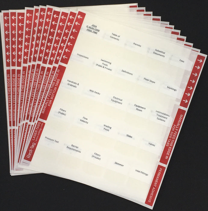 Pre-printed Tabs for Florida State Residential Pool Contractors Trade Book Package; Tabs Only