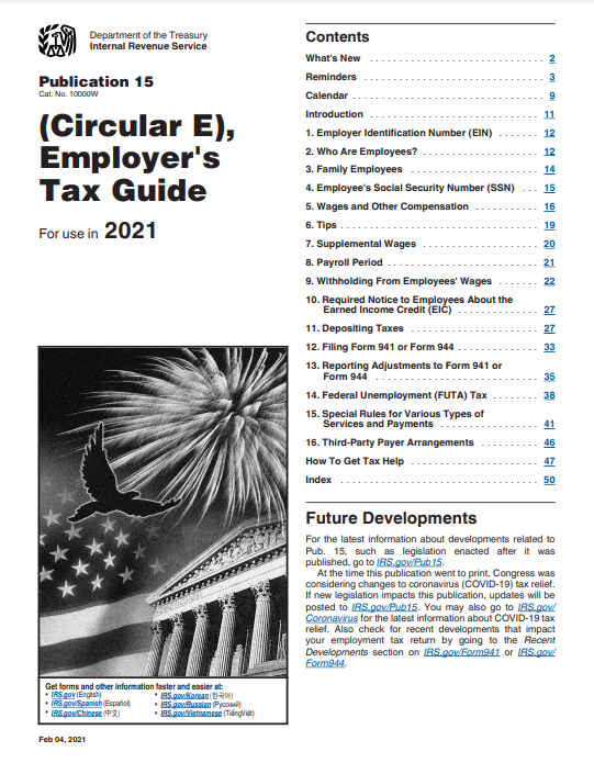 IRS Circular E, Employers Tax Guide, Publication 15, 2021 Edition