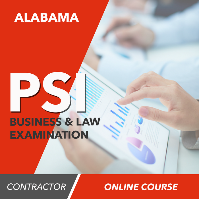 Upstryve's Alabama PSI Business & Law Examination - Online Exam Prep Course product image provided by UpStryve Book Store. Upstryve provides access to online contractor course content, exam prep, books, and practice test questions to students and professionals preparing for their state contracting exams.